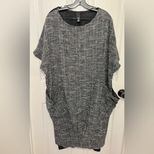 IGOR DOBRANIC Women's Gray 100% Linen Short Sleeve Front Pocket Tel Aviv Dress